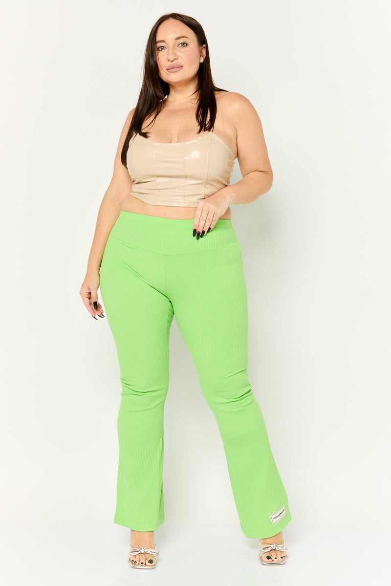 The Giving Movement Women Regular Fit Embroidered Logo Wide Leg Pants, Lime Green  - Image 4