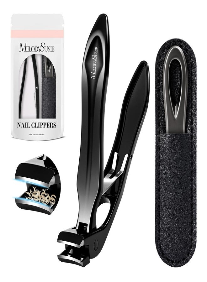 MelodySusie Wide Jaw Opening Nail Clippers, Toenail Clippers for Seniors Thick Nails, Angled Head Large Nail Clippers for Men Women with Nail File, Fingernail Cutter with Catcher Long Handle, Black - Image 1