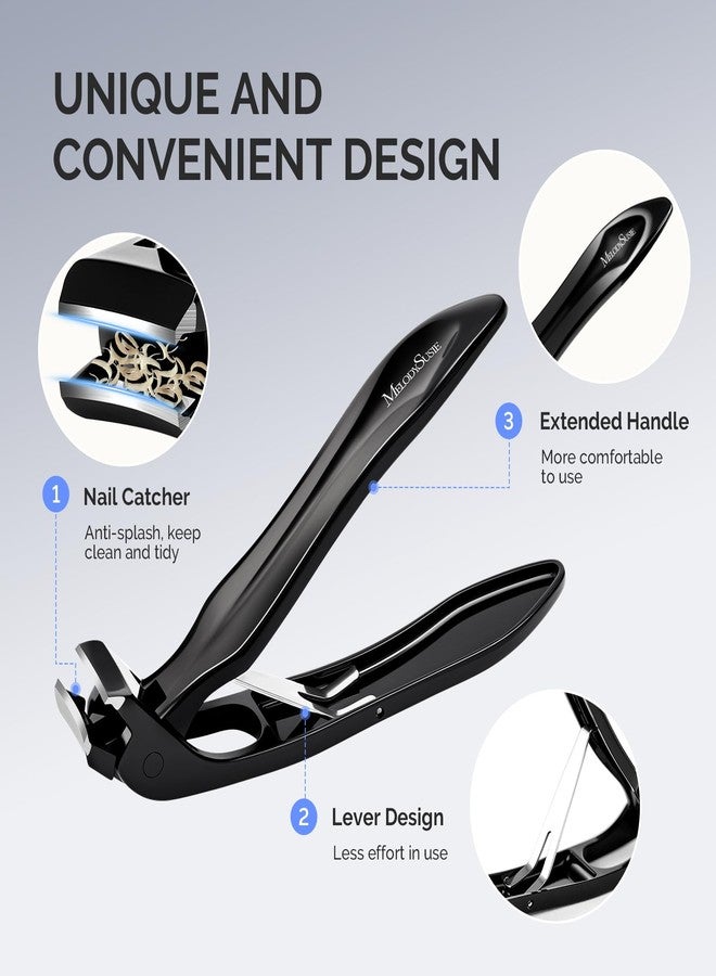 MelodySusie Wide Jaw Opening Nail Clippers, Toenail Clippers for Seniors Thick Nails, Angled Head Large Nail Clippers for Men Women with Nail File, Fingernail Cutter with Catcher Long Handle, Black - Image 4