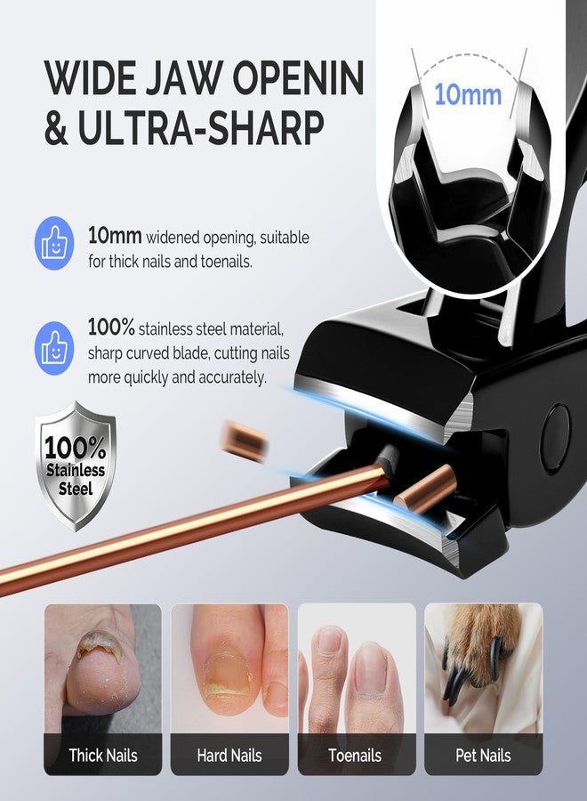 MelodySusie Wide Jaw Opening Nail Clippers, Toenail Clippers for Seniors Thick Nails, Angled Head Large Nail Clippers for Men Women with Nail File, Fingernail Cutter with Catcher Long Handle, Black - Image 3