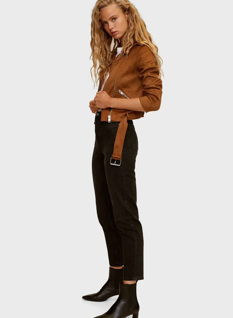 MANGO Faux Suede Biker Jacket
