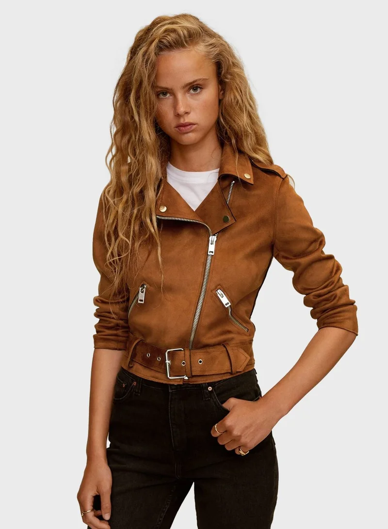 MANGO Faux Suede Biker Jacket