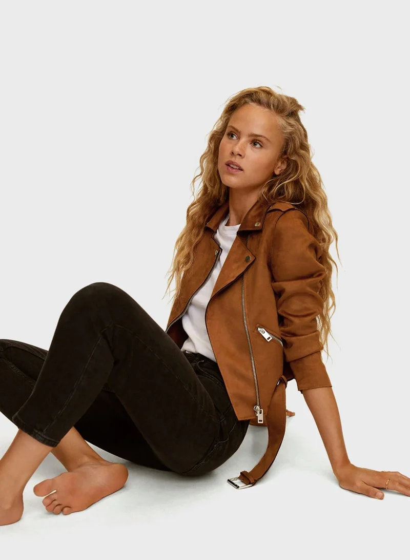 MANGO Faux Suede Biker Jacket