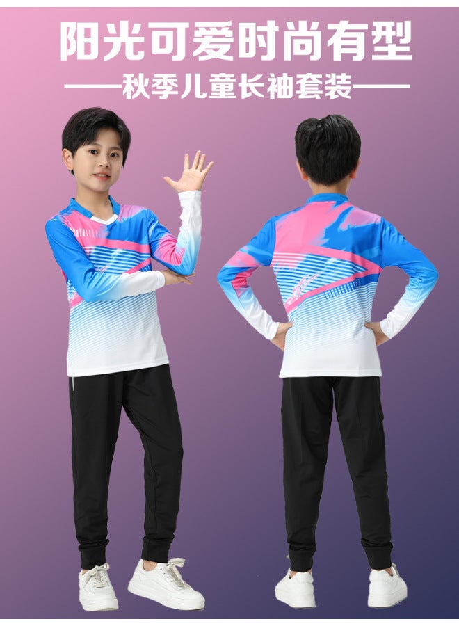 New Children's Badminton Uniform Suit Long-sleeved Trousers Quick-drying Table Tennis Sportswear Compeion Training Team Uniform Printing