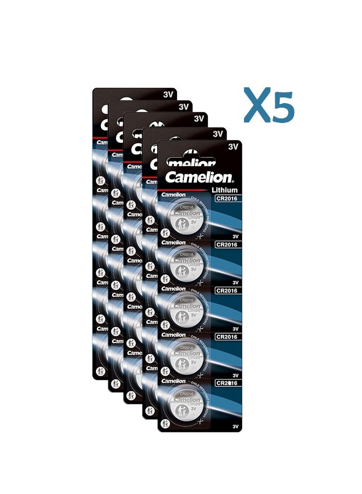 Camelion CR2016 3 V Lithium-Ion Button Cell Battery 5 Pack x5 - Image 1