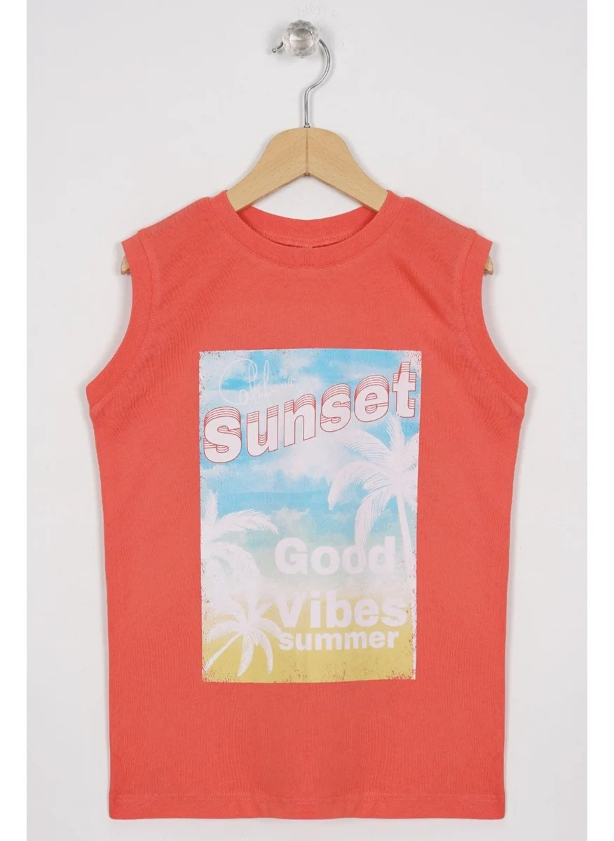 Zepkids Sunset Printed Pomegranate Flower Color Zero Sleeve Boy Tshirt