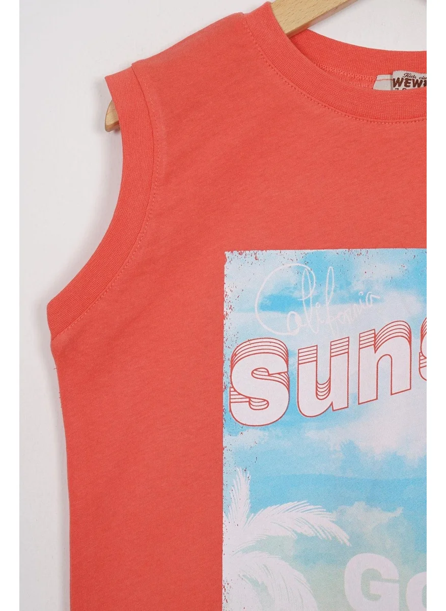 Zepkids Sunset Printed Pomegranate Flower Color Zero Sleeve Boy Tshirt