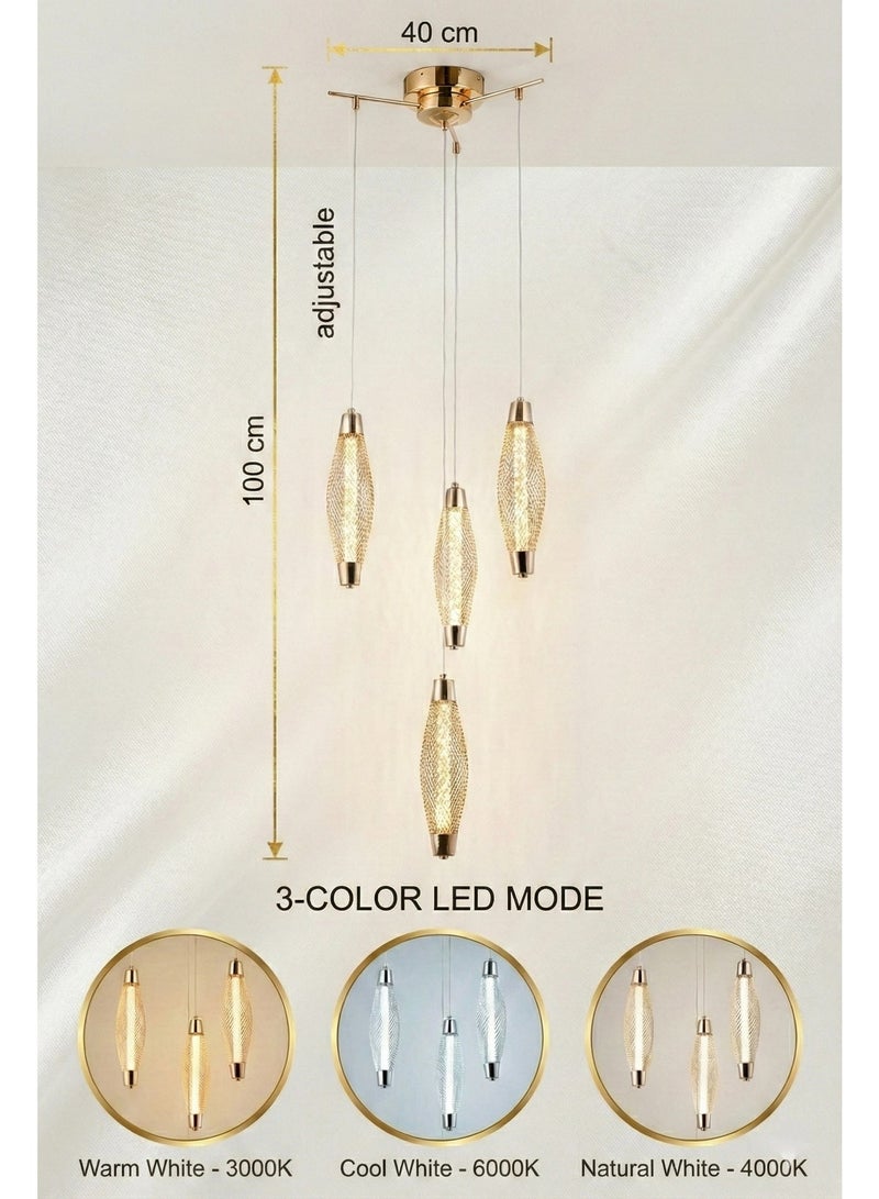 BUY4LESS -  Modern Lighting, Modern chandelier, Light, Gold Color Colored luxury chandelier, 40x34x100 cm, Suitable for living room, bed room, kitchen - Image 4