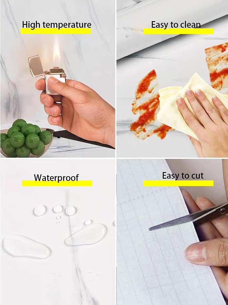 HELLKIT Glossy Marble Paper Granite Gray/White Wallpaper Peel and Stick Wallpaper Self Adhesive Removable Wallpapers 15.8″ ×393″ Waterproof Countertop Paper for Cabinet Countertop Furniture Kitchen Viny Film - Image 2