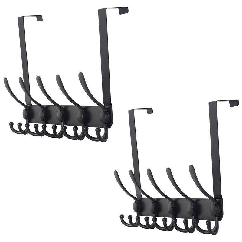 Dseap Over The Door Hook Hanger Fits 1 38 to 1 34 Standard Doors 5 Tri Hooks Heavy Duty TowelCoat Rack Door Organizer for Clothes Jackets Hats Towels Black Pack of 2 - Image 2
