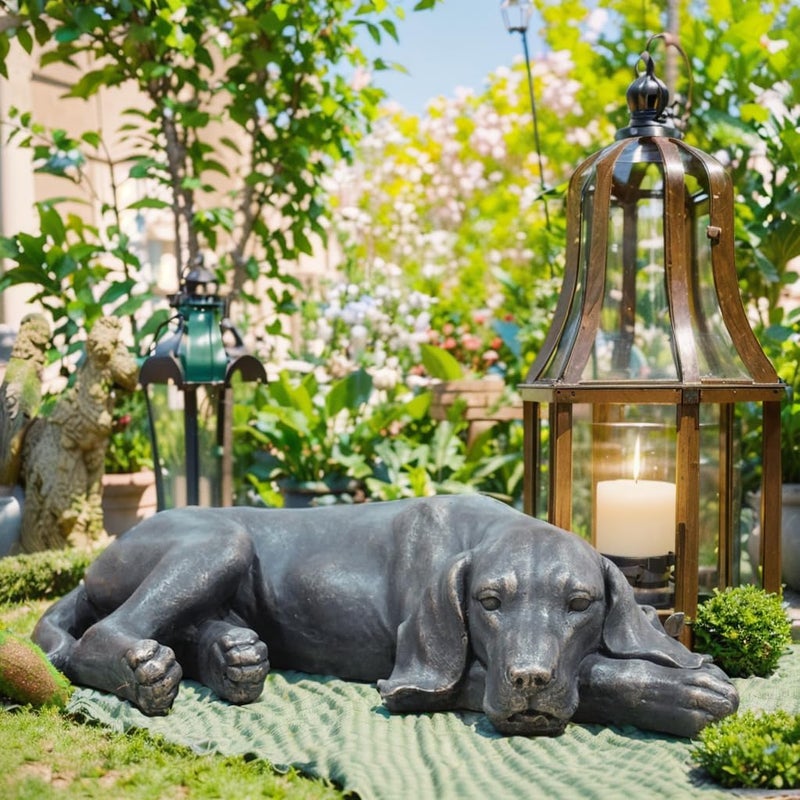 LC LCdecohome Garden Statue Outdoor Decorations Dog-Figurine - Sleeping Dog Sculptures Resin Sculpture for Patio Lawn Yard Porch Ornament Garden Gift 22.25 * 12.5 * 5.5 - Image 3