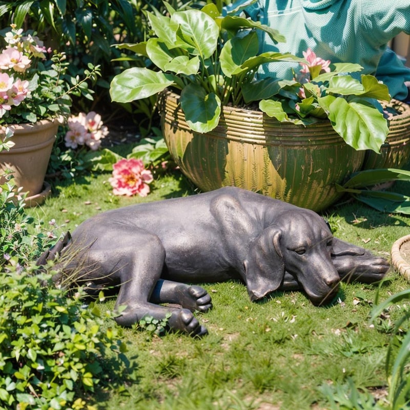 LC LCdecohome Garden Statue Outdoor Decorations Dog-Figurine - Sleeping Dog Sculptures Resin Sculpture for Patio Lawn Yard Porch Ornament Garden Gift 22.25 * 12.5 * 5.5 - Image 2