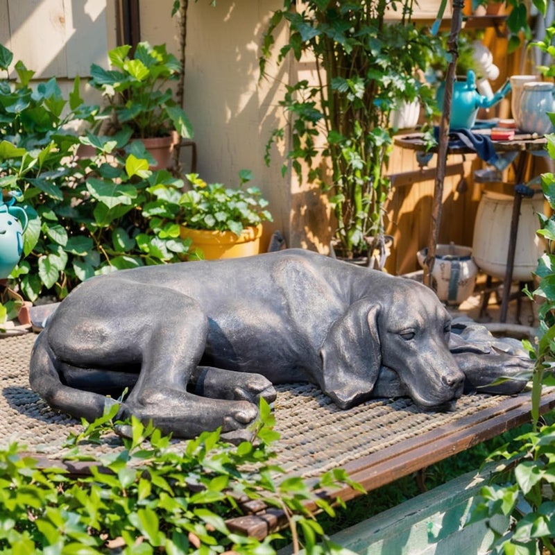 LC LCdecohome Garden Statue Outdoor Decorations Dog-Figurine - Sleeping Dog Sculptures Resin Sculpture for Patio Lawn Yard Porch Ornament Garden Gift 22.25 * 12.5 * 5.5 - Image 4