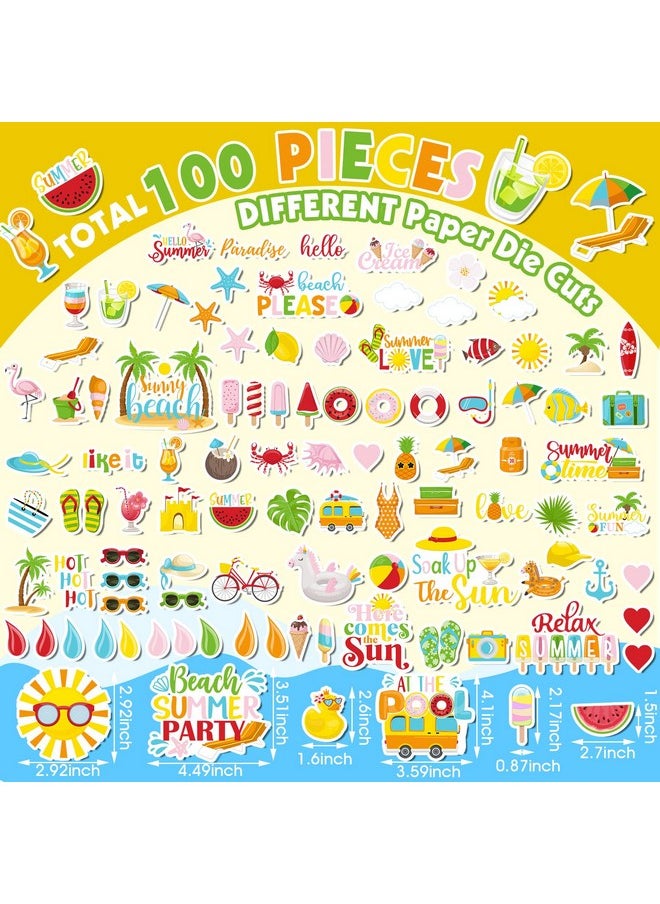 Leinuosen 100 Pcs Summer Themed Paper Die Cuts Cardstock Scrapbook Die Cuts Scrapbooking Summer Cut Outs Beach Scrapbook Embellishments For Summer Bulletin Board Decorations Diy Craft Making Supplies  - Image 2