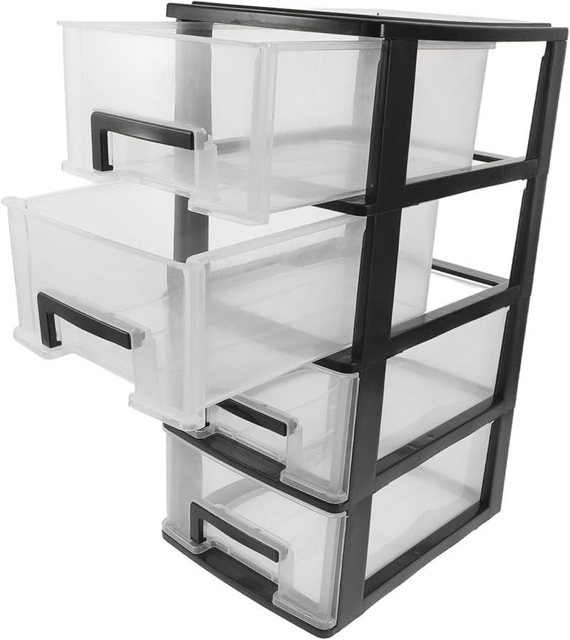 4 Layer Black Plastic Drawer Storage Cabinet Organizer 40x24x17cm for Home Office - Image 1