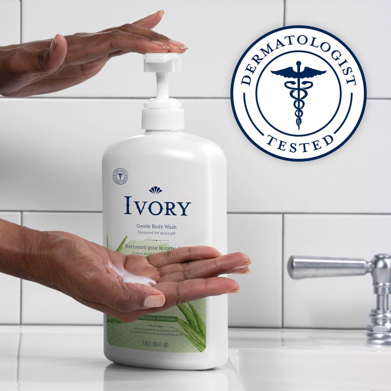 Ivory Gentle Body Wash, Designed for the Whole Family, Free of Dyes Heavy Perfumes Parabens Phthalates & Silicones, Aloe Scent, 35 oz - Image 3