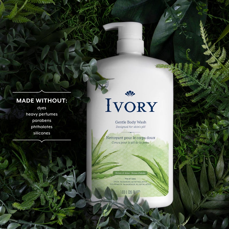 Ivory Gentle Body Wash, Designed for the Whole Family, Free of Dyes Heavy Perfumes Parabens Phthalates & Silicones, Aloe Scent, 35 oz - Image 2