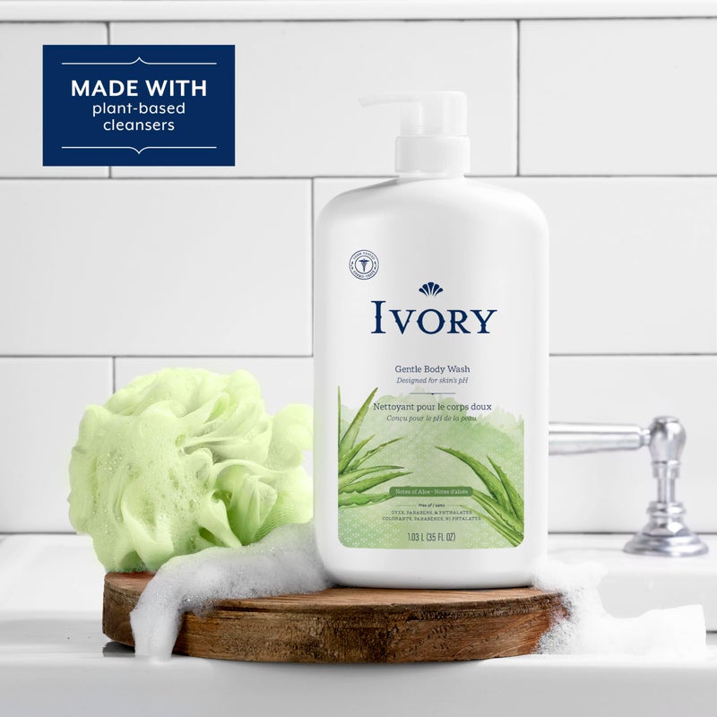 Ivory Gentle Body Wash, Designed for the Whole Family, Free of Dyes Heavy Perfumes Parabens Phthalates & Silicones, Aloe Scent, 35 oz - Image 4