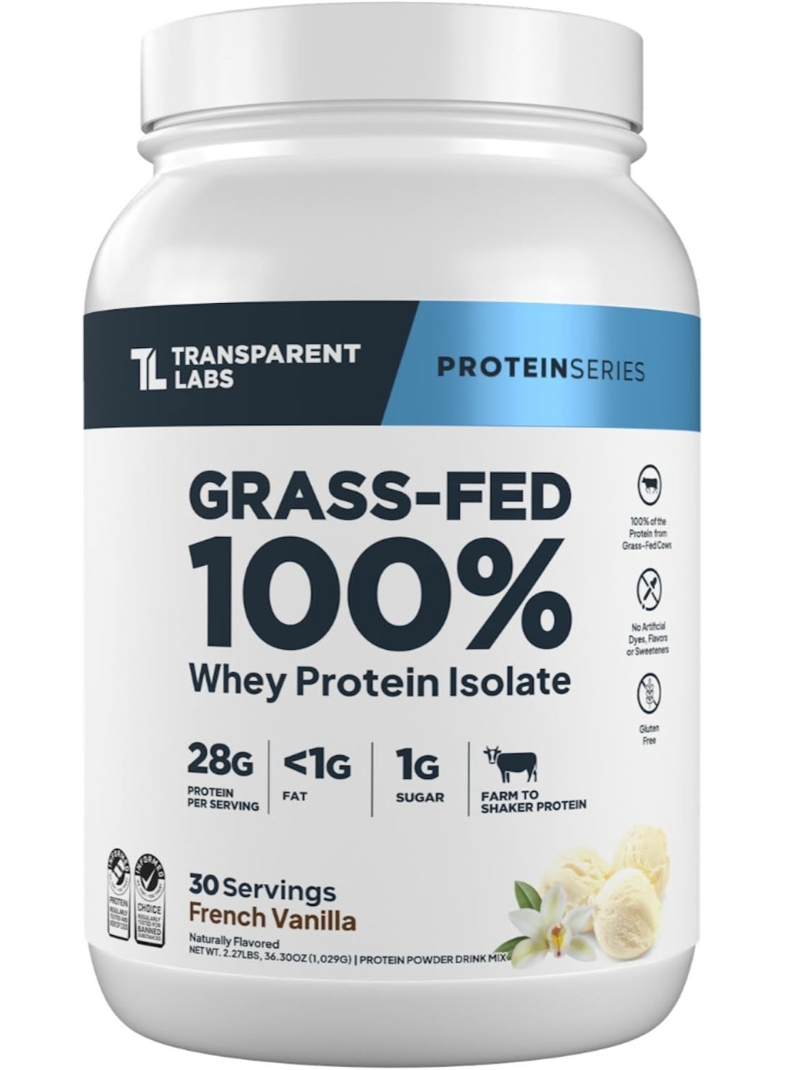 Transparent Labs, Grass-Fed Whey Protein Isolate, French Vanilla, 30 Servings