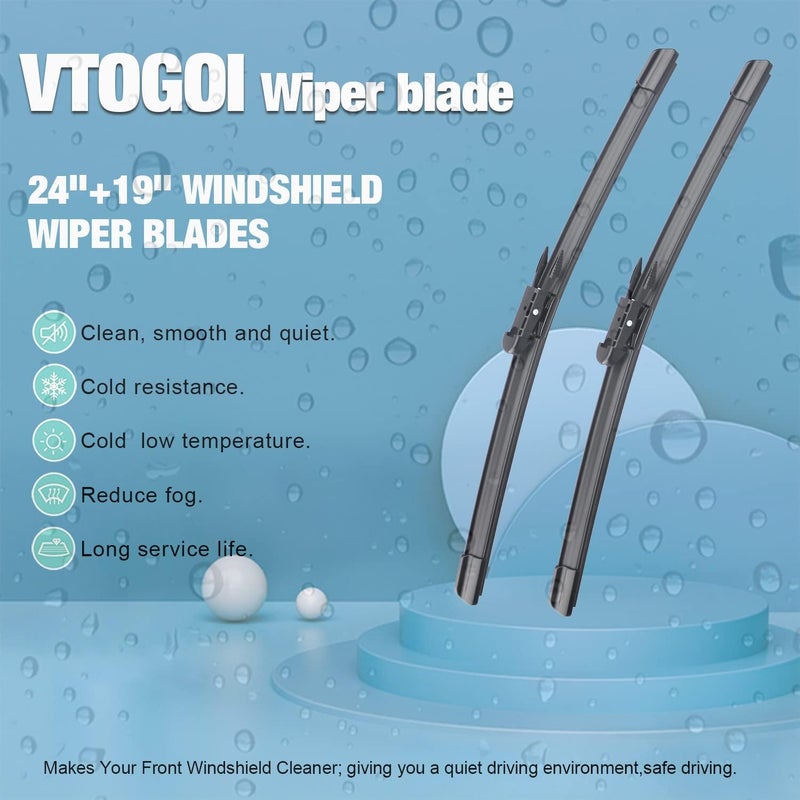 VTOGOI OEM Windshield Wiper Blades Replacement for BMW X1 2012 2013 2014 2015 Mercedes-Benz GLA250 2015, All Weather Original Factory Quality Front & Rear Wipers Set 24"+19"+12" (Pack of 3) - Image 2