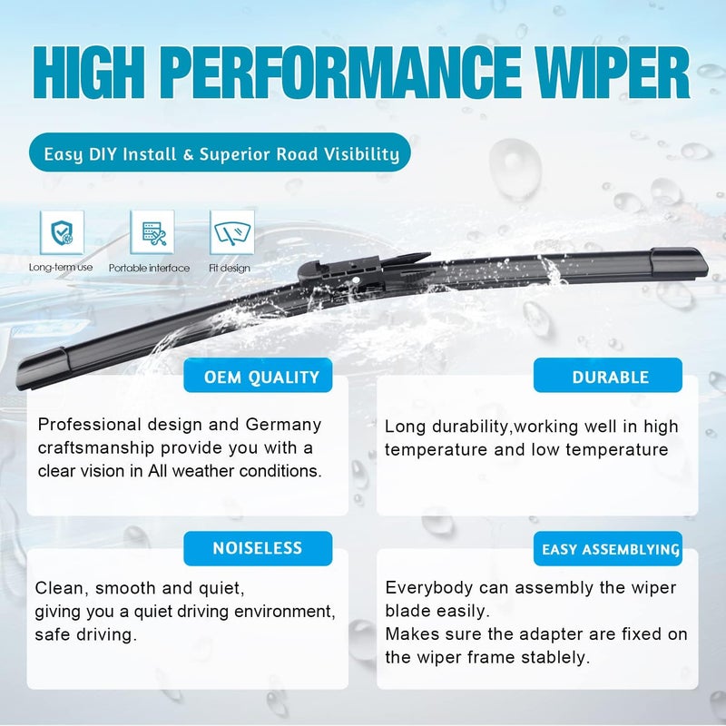 VTOGOI OEM Windshield Wiper Blades Replacement for BMW X1 2012 2013 2014 2015 Mercedes-Benz GLA250 2015, All Weather Original Factory Quality Front & Rear Wipers Set 24"+19"+12" (Pack of 3) - Image 4