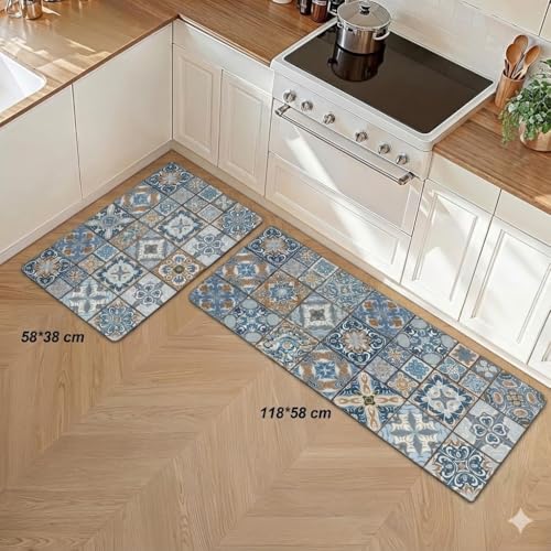proxin Kitchen Mat Anti-Slip Waterproof Floor Mat, Oil-Proof Anti-Fatigue Kitchen mats for Floor Anti Slip, Sink, Laundry & Standing Desk (118x38cm, 58x38cm) (Multi3) - Image 2