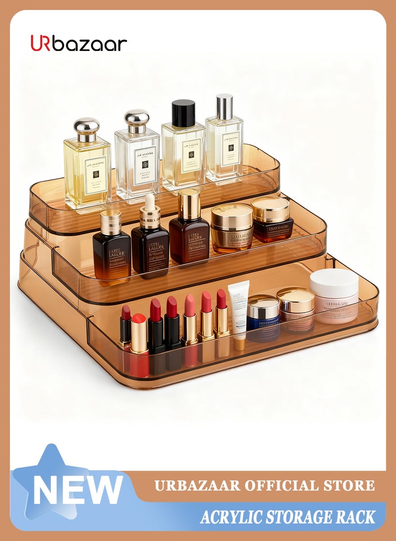 URbazaar Clear Acrylic Showcase Display Risers, Perfume Cosmetics Organizer, Three-Tiered Shelf, Lotion Skincare Stand, Spice Holder,Sturdy Clear Rack For Kitchen Bathroom Countertop Cabinet Storage - Image 1