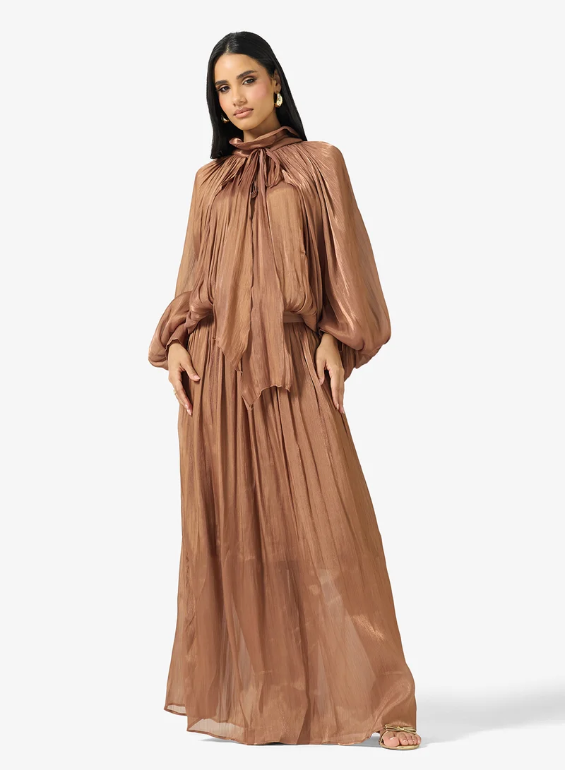 Mockneck Gather Detail A Line Evening Dress