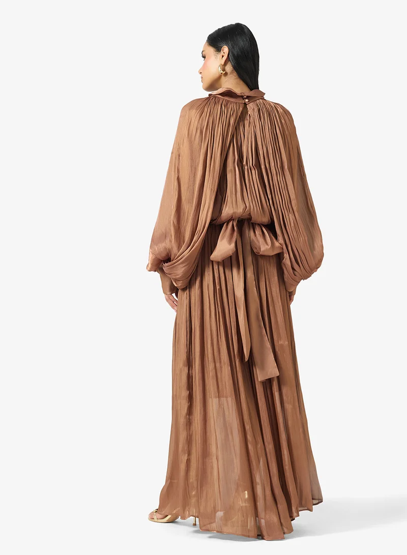 Ginger Boutique Mockneck Gather Detail A Line Evening Dress