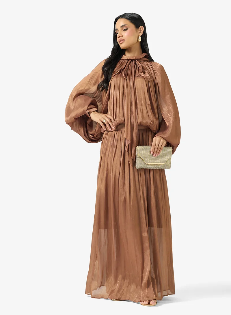 Ginger Boutique  Mockneck Gather Detail A Line Evening Dress for Women | Best Price UAE