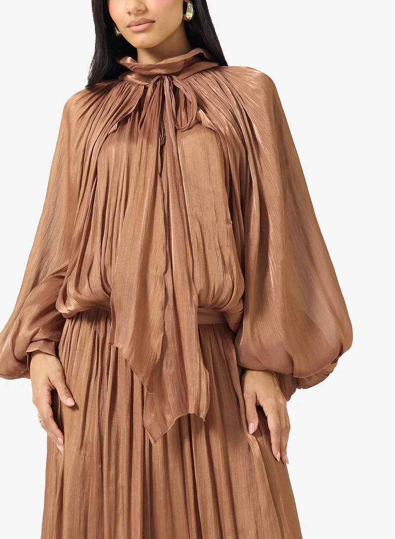 Ginger Boutique  Mockneck Gather Detail A Line Evening Dress for Women | Best Price UAE