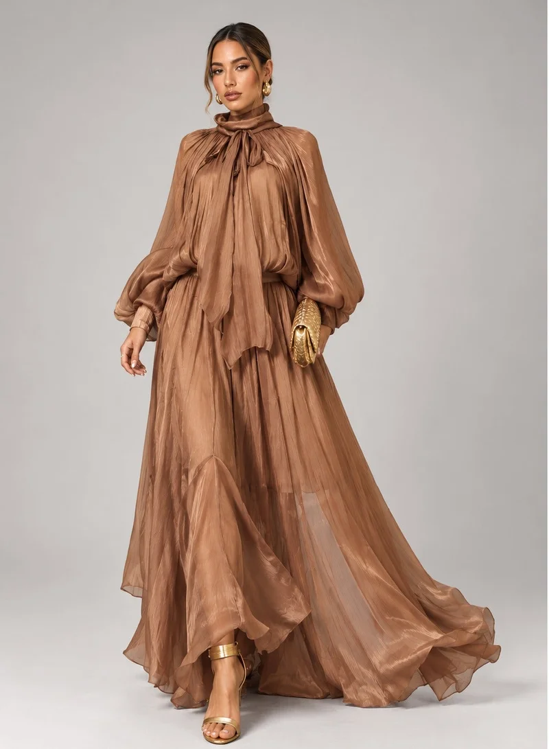 Ginger Boutique Mockneck Gather Detail A Line Evening Dress
