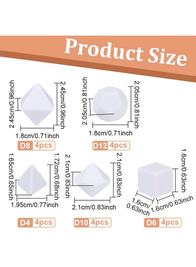 BENECREAT 20Pcs 5 Style White Blank Dice D4 D6 D8 D10 D12 Acrylic Dice No Hole Beads With Storage Box For Dice Diy Making, Party Favor - Image 2