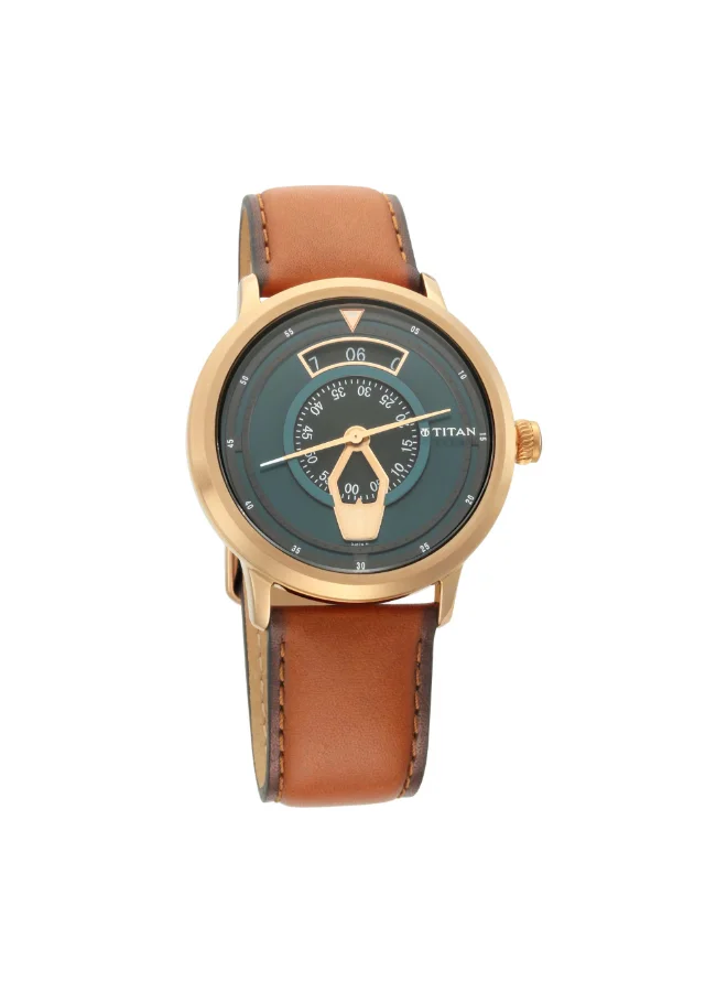 تيتان Men's Leather Analog Watch 1828QL01 - 43 mm