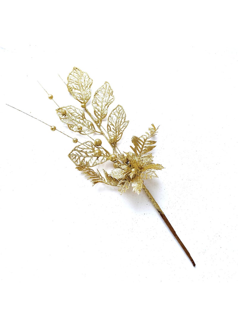 Glitter Flower Lily Christmas Branch Decor Gold 
