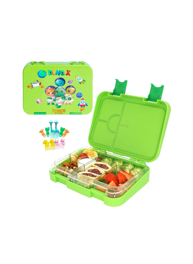 Snack attack Lunch Box for Kids school 4  6 Convertible Compartments,  Portion Lunch Box, Food Graded Materials BPA FREE & LEAK PROOF, Made of Triton Dino X Green - Image 1