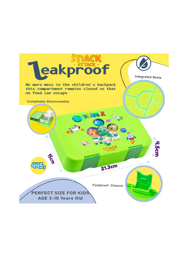 Snack attack Lunch Box for Kids school 4  6 Convertible Compartments,  Portion Lunch Box, Food Graded Materials BPA FREE & LEAK PROOF, Made of Triton Dino X Green - Image 3