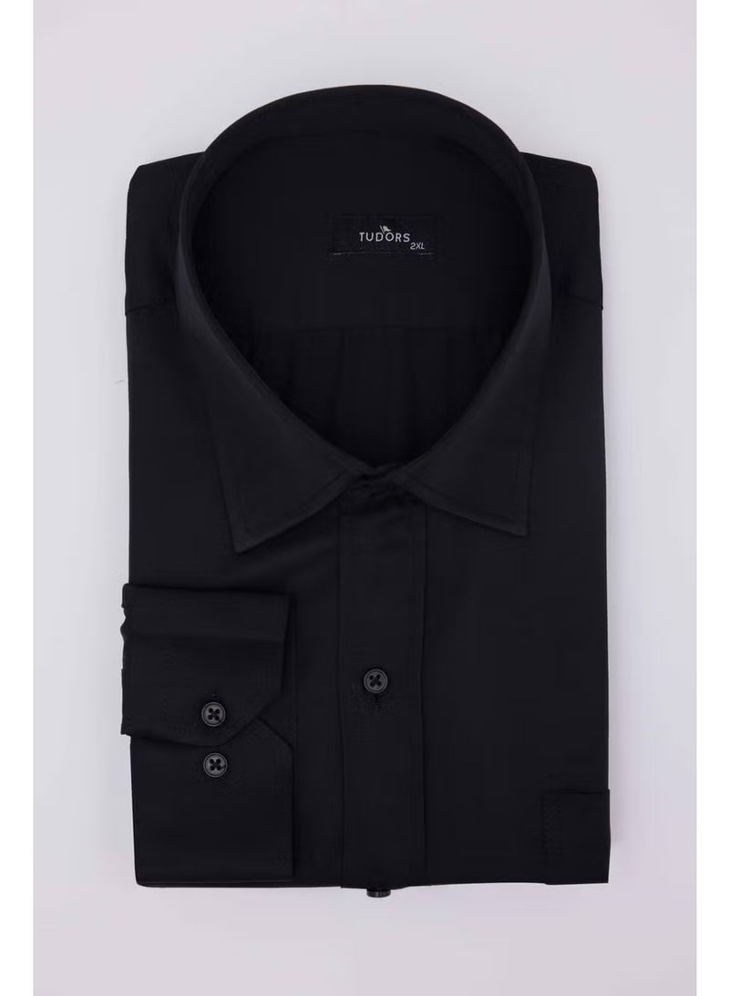 Tudors Plus Size Long Sleeve Satin Men's Black Shirt - Image 2