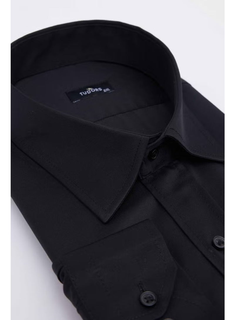 Tudors Plus Size Long Sleeve Satin Men's Black Shirt - Image 1