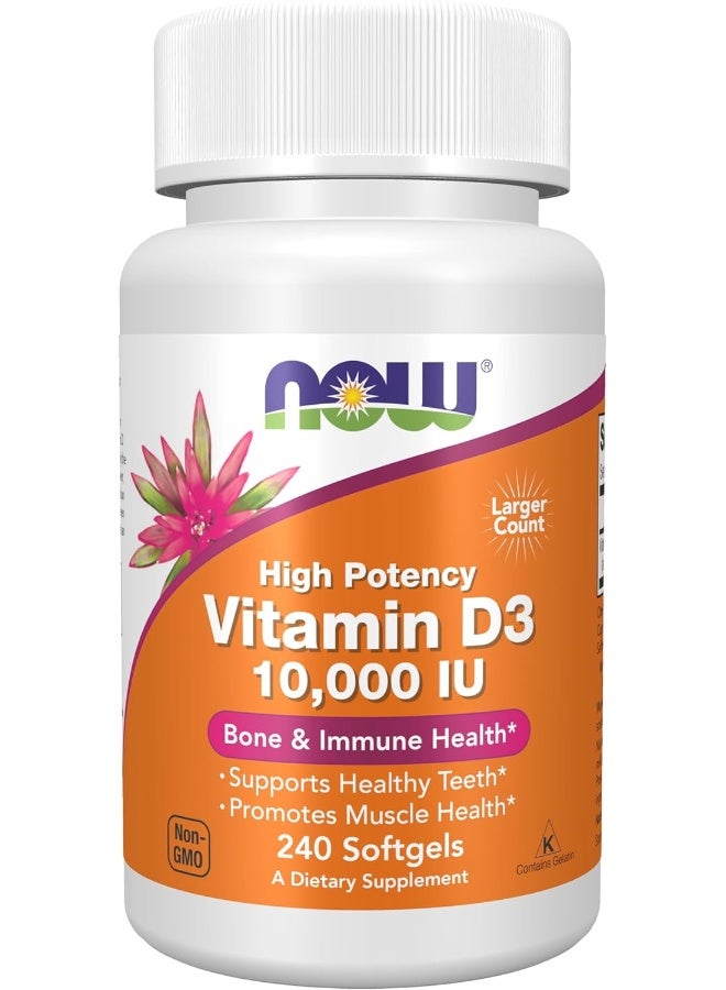 Now Foods Pack Of 2 Vitamin D-3 10,000 IU Dietary Supplement - 240 Softgels - Image 1