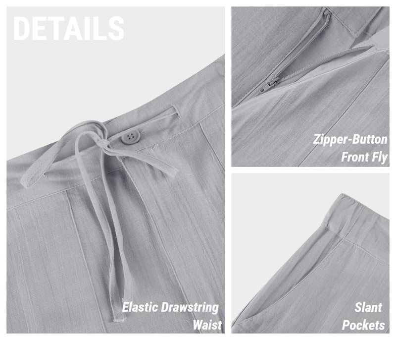 PASLTER Mens Casual Linen Pants Loose Fit Straight-Legs Elastic Drawstring Waist Summer Beach Yoga Long Pants A-Grey - Image 4
