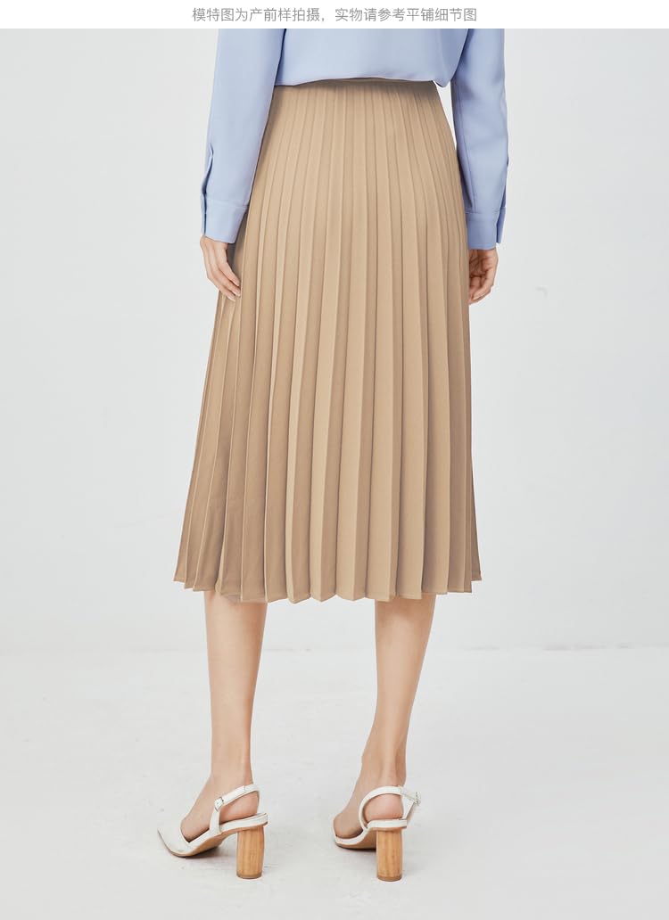 GOLDSTITCH Women's High Waist Pleated Skirt A line Swing Midi Skirt Khaki - Image 3