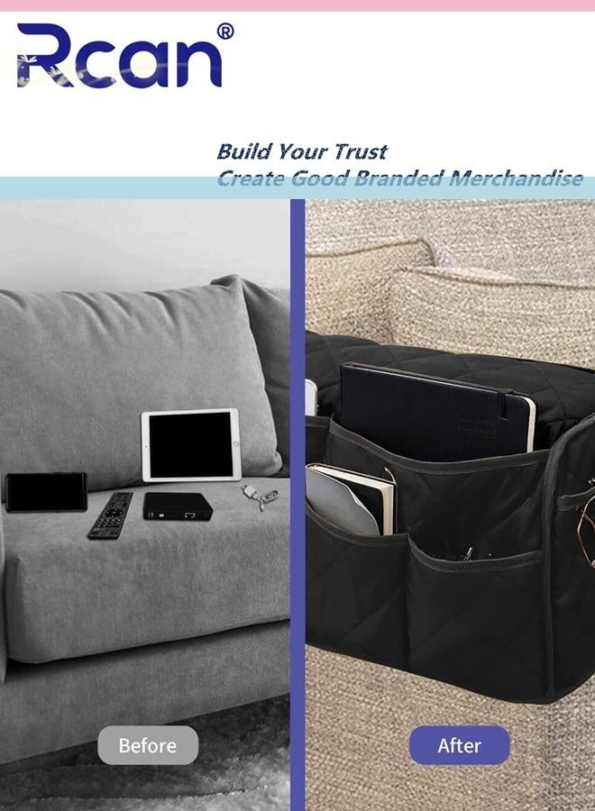 Rcan 2 In 1 Waterproof Armrest Covers Sofa Arm Organizer Anti Slip Recliner Couch Armchair Slipcover with 14 Pockets for Tablet Magazines TV Remote Holder - Image 2
