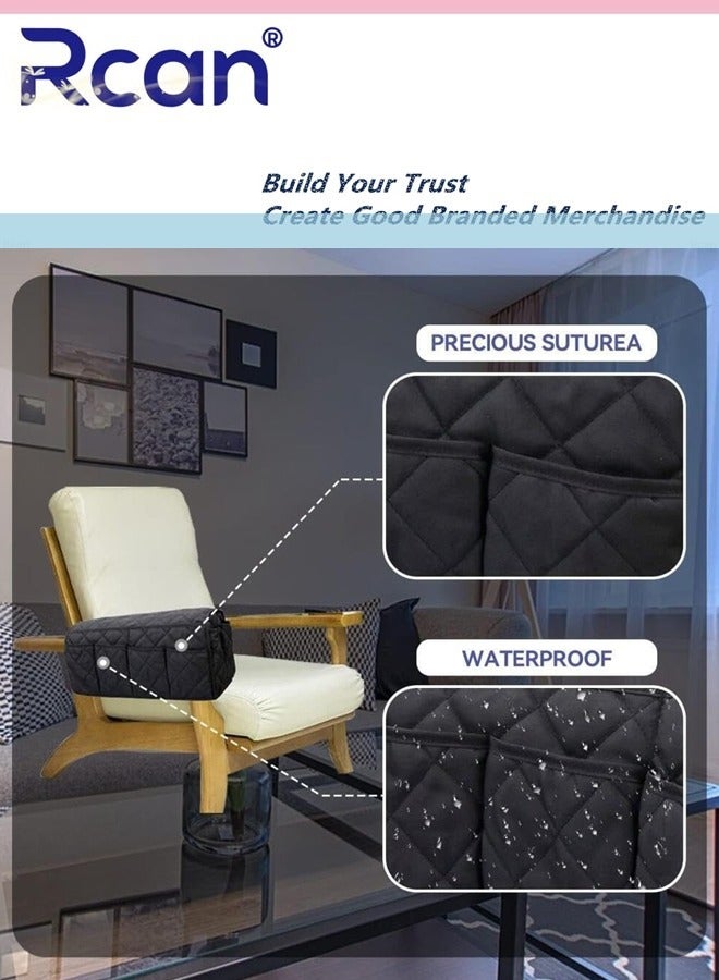 Rcan 2 In 1 Waterproof Armrest Covers Sofa Arm Organizer Anti Slip Recliner Couch Armchair Slipcover with 14 Pockets for Tablet Magazines TV Remote Holder - Image 3