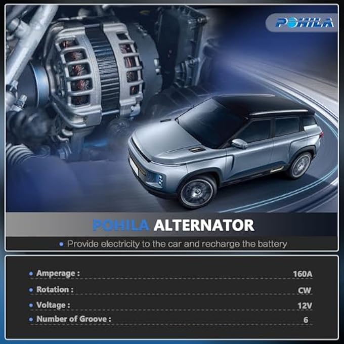 POHILA Alternator 12V 160Amp Compatible with Chrysler 200 2011-2014, Town & Country 2011-2016, Dodge Avenger 2011-2014, Grand Caravan 2011-2020, Journey 2011-2019, Ram C/V, VW Routan, V6 3.6L 11570N - Image 3