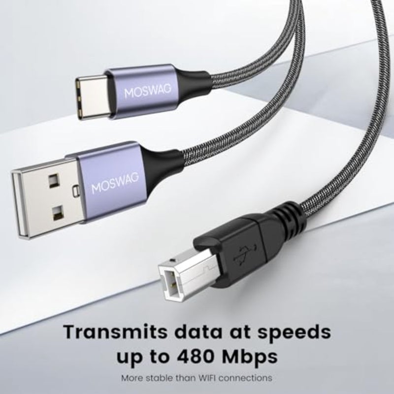 2in1 USB C to B Printer Cable 5Feet/1.5M with USB A-Male to B-Male Cable Compatible with MacBook Pro, HP, Canon, Brother, Samsung Printers - Image 5