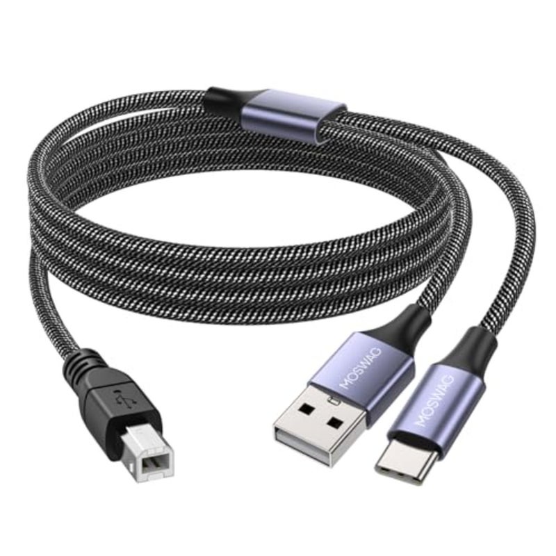 2in1 USB C to B Printer Cable 5Feet/1.5M with USB A-Male to B-Male Cable Compatible with MacBook Pro, HP, Canon, Brother, Samsung Printers - Image 1