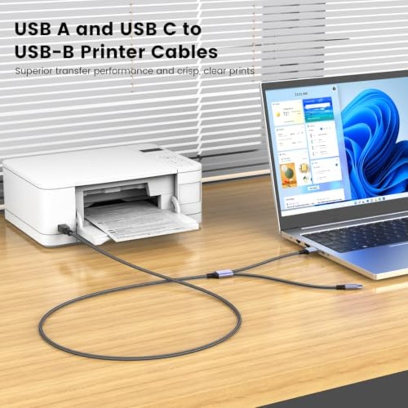 2in1 USB C to B Printer Cable 5Feet/1.5M with USB A-Male to B-Male Cable Compatible with MacBook Pro, HP, Canon, Brother, Samsung Printers - Image 4