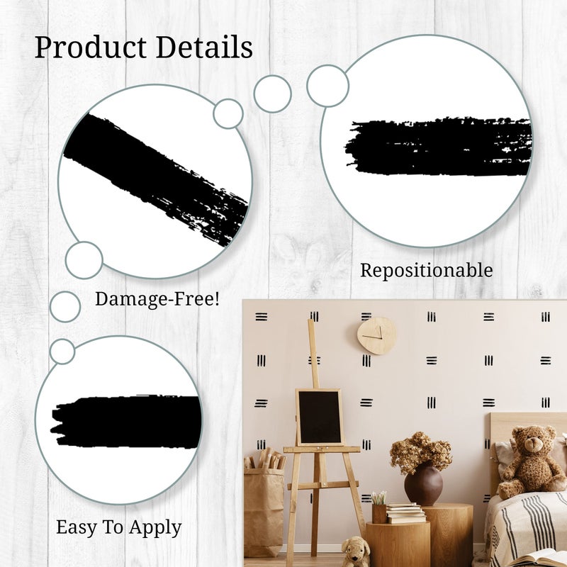 WALL PALZ Watercolor Black Line Wall Decals - Set of 270 Vinyl Black Lines Wall Stickers for Nursery Bedroom Bathroom Classroom Decor Removable Peel and Stick Indoor Wall Decor - Image 3