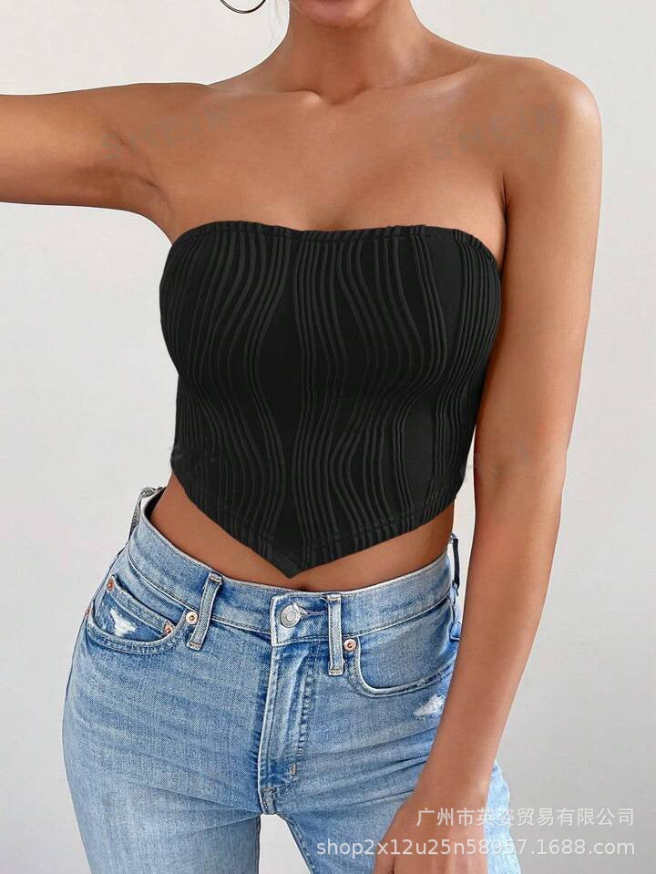 Sweet and Spicy Back Strappy Tube Top for Women Summer Bm Pure Color Tight Short Sexy Corset Top - Image 5